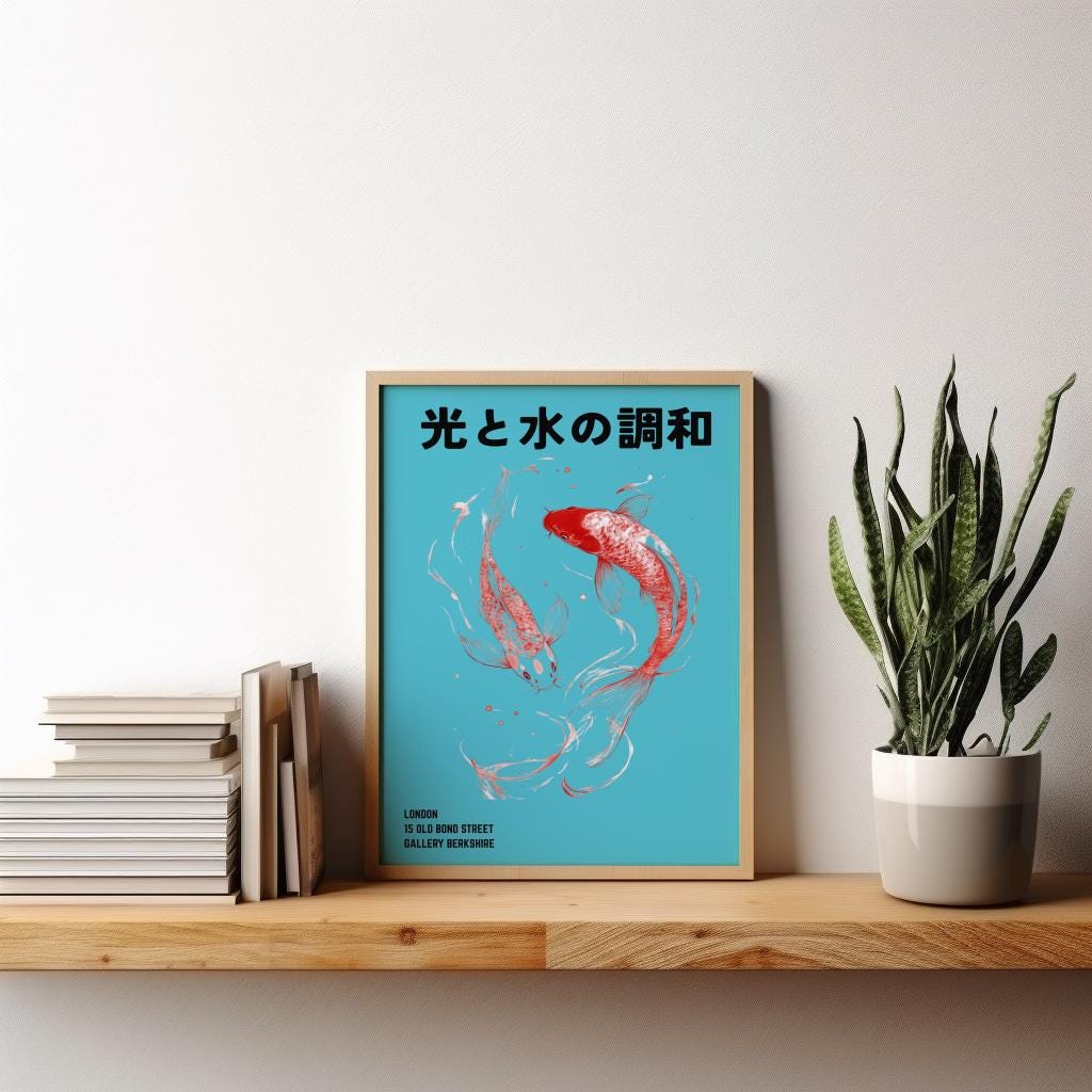 Japanese Koi Fish Poster Red and White Carp Wall Art - Digital Download