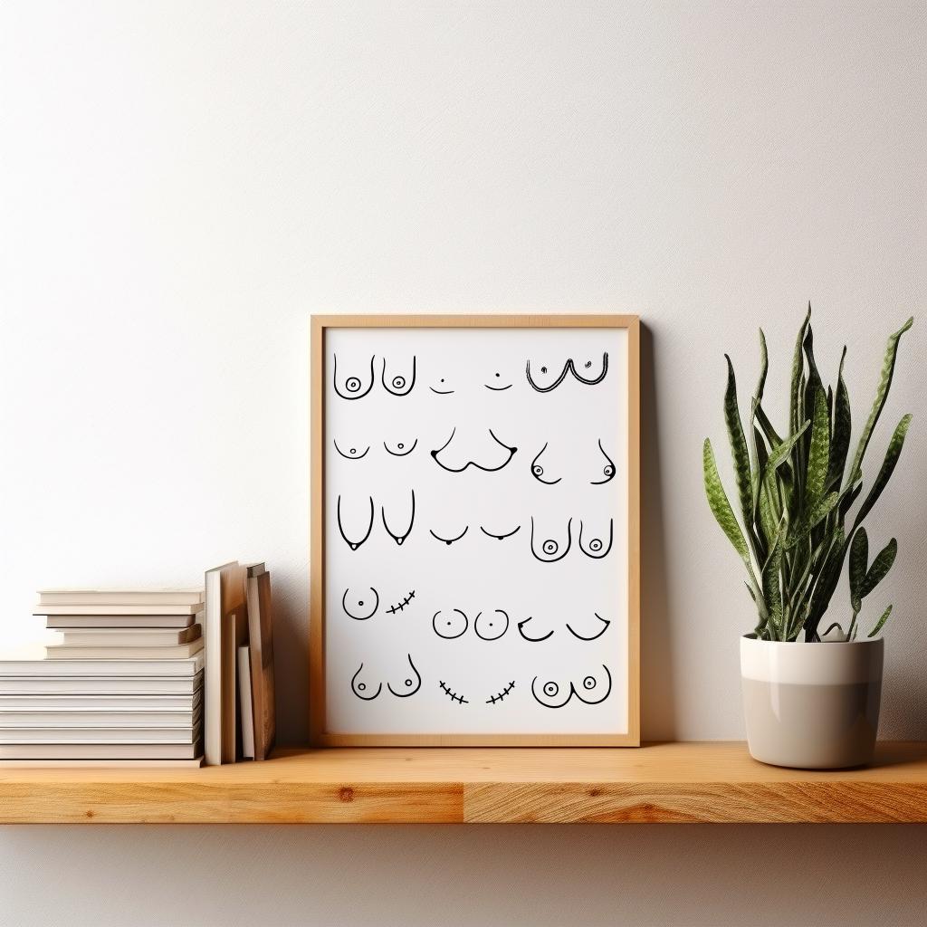 Feminist Breast Line Art Poster Body Positive Minimal Wall Art - Digital Download
