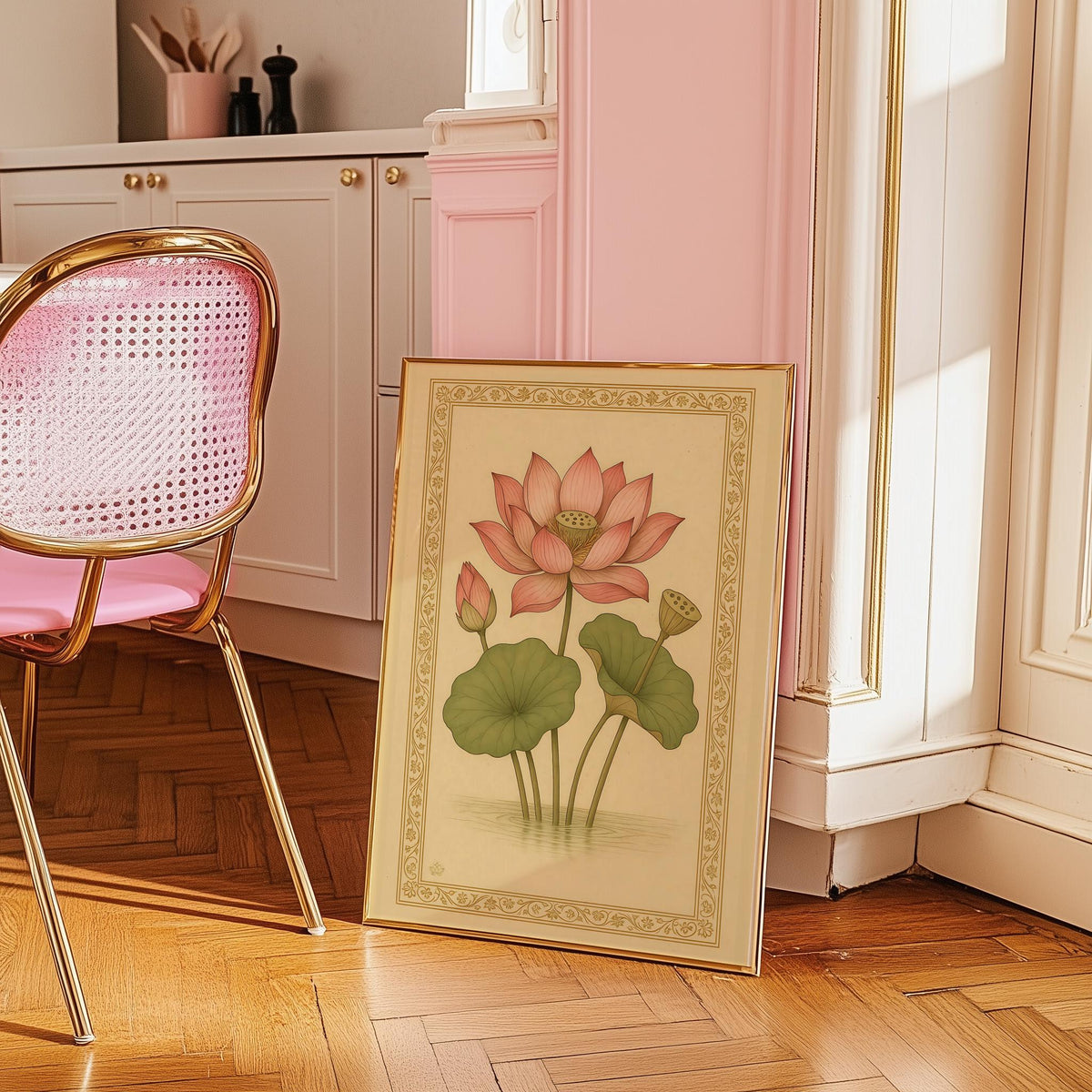 Pink Lotus Art Print Vintage Indian Botanical Wall Art - Digital Download