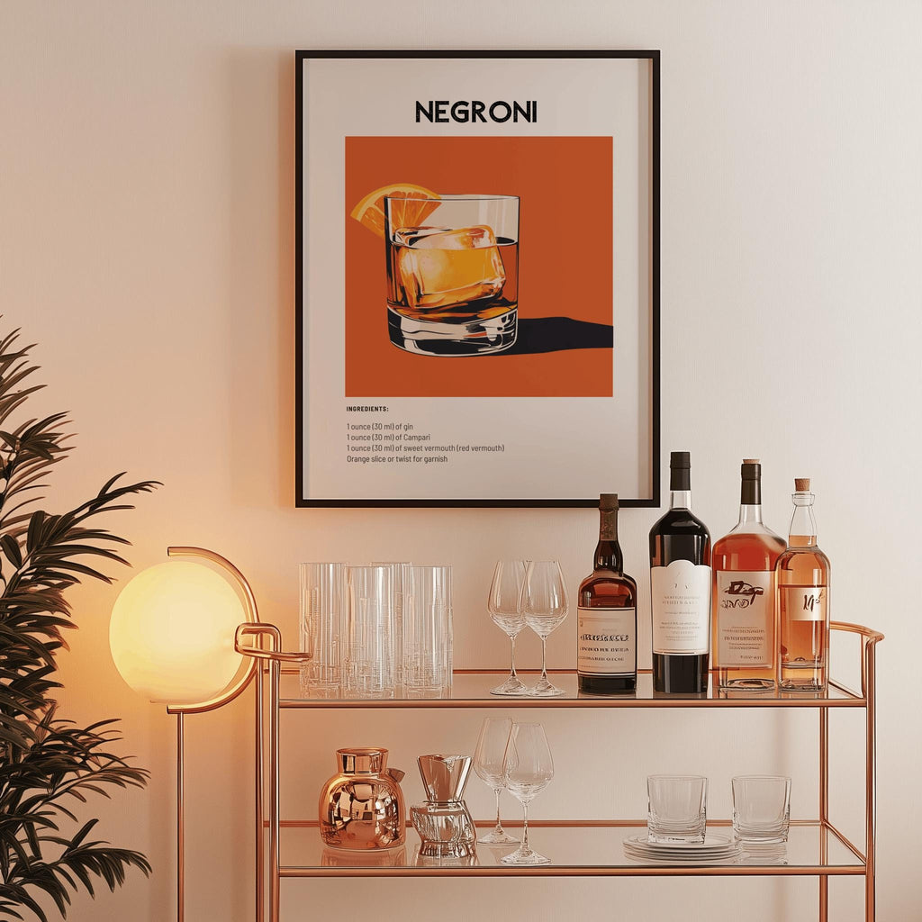 Classic Negroni Cocktail Poster Vintage Retro Bar Wall Art - Digital Download