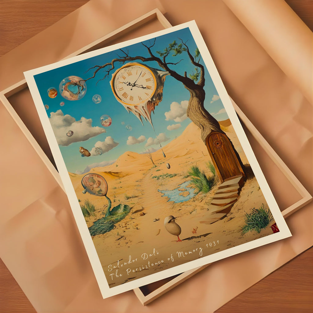 Surreal Melting Clock Poster Desert Dreamscape Wall Art - Digital Download