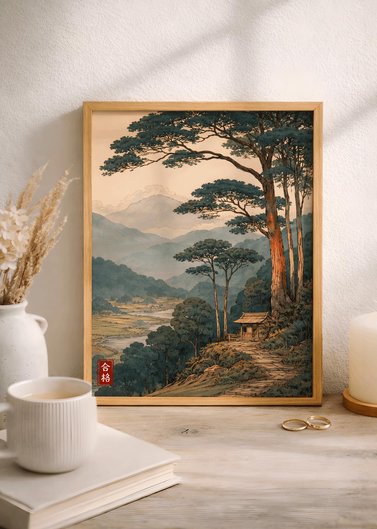Vintage Japanese Forest Poster Tranquil Mountain Landscape Wall Art - Digital Download