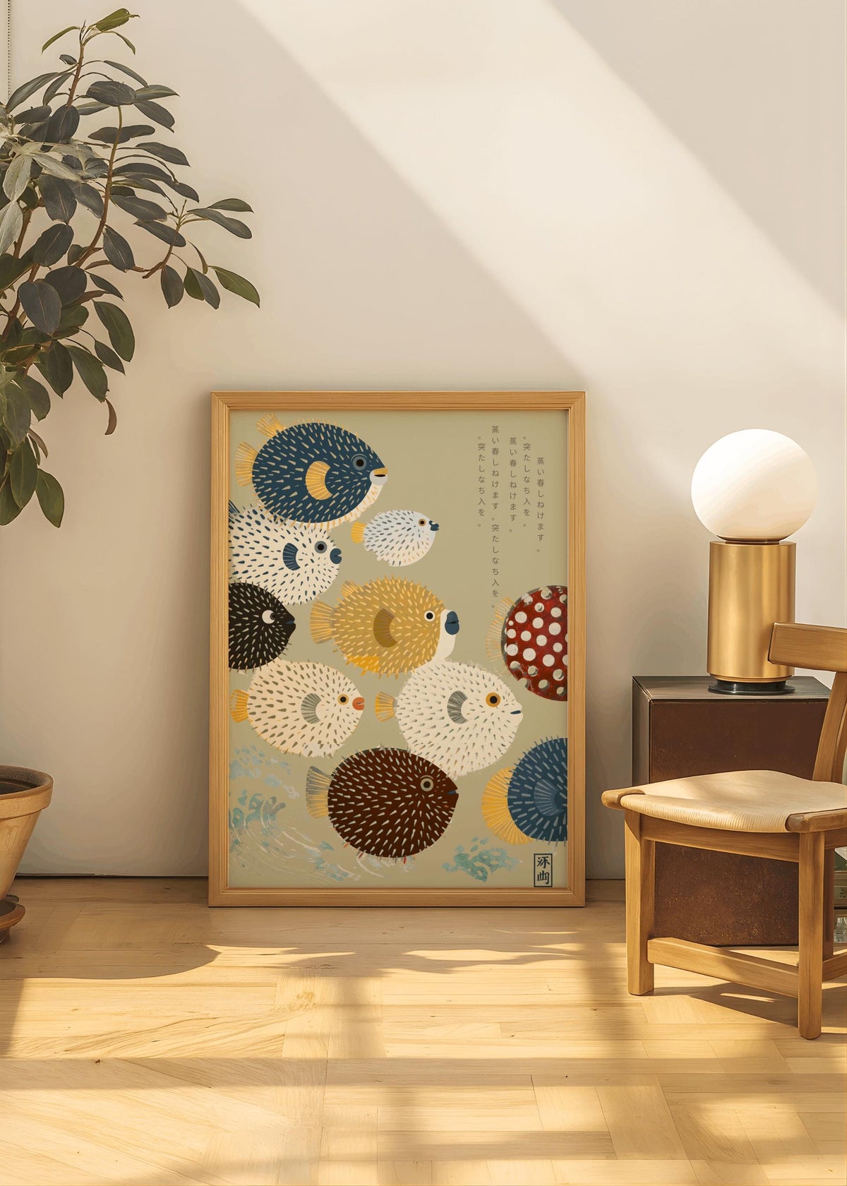 Japanese Pufferfish Art Print Mid Century Modern Fish Wall Art - Digital Download