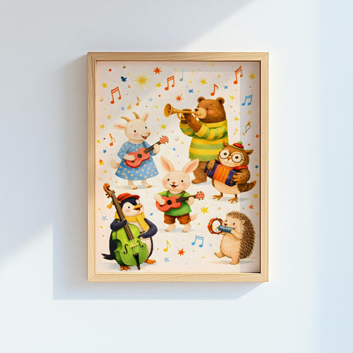 Animal Nursery Wall Art Jungle Band Illustration Poster - Digital Download