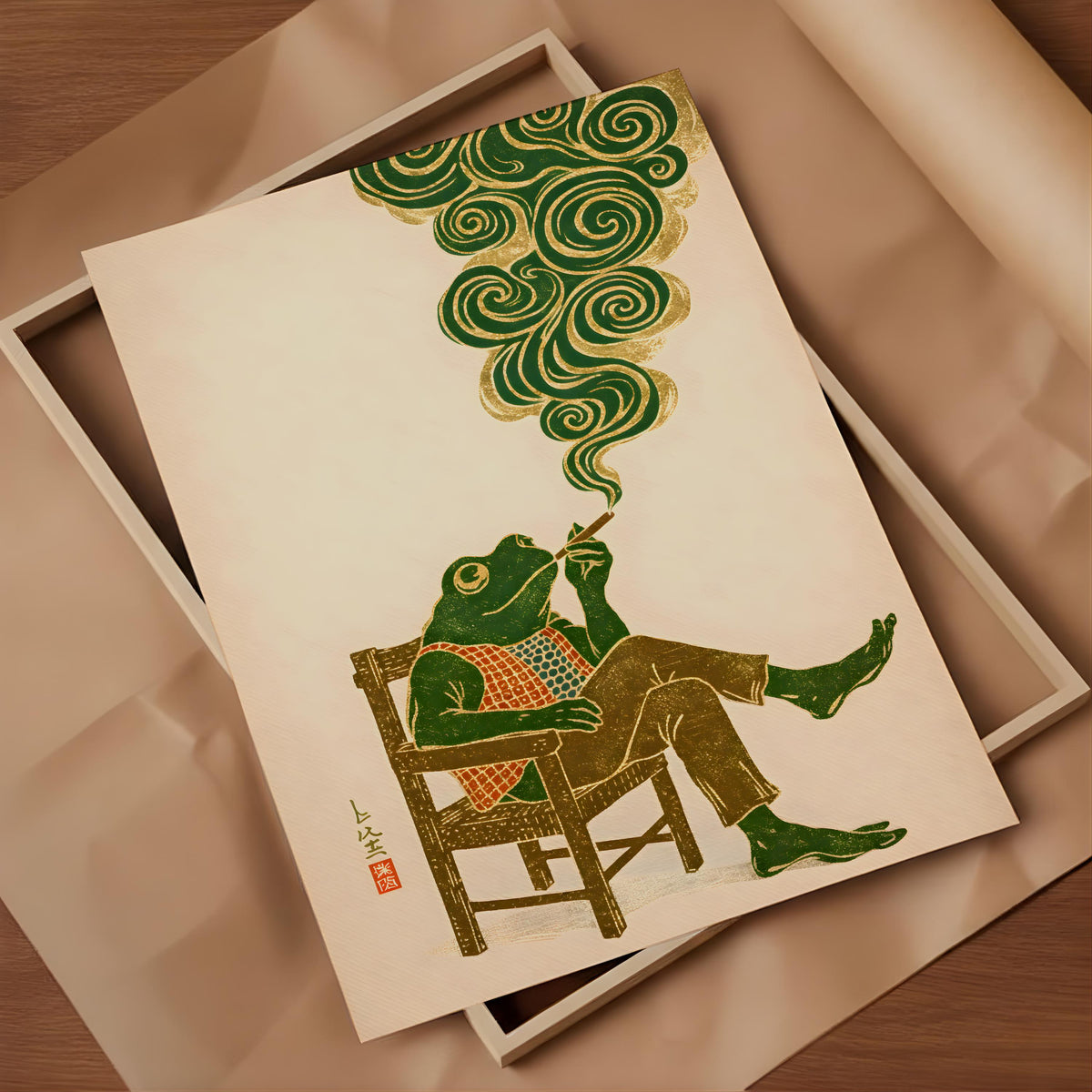 Matsumoto Hoji Frog Print Vintage Smoking Frog Wall Art - Digital Download
