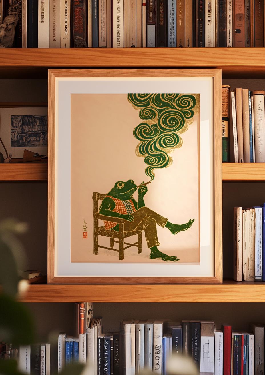 Matsumoto Hoji Frog Print Vintage Smoking Frog Wall Art - Digital Download