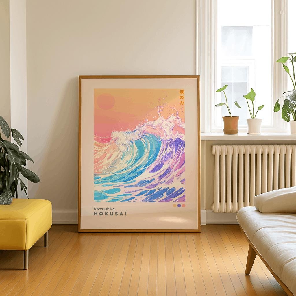 Katsushika Hokusai Great Wave Poster Japandi Wall Art - Digital Download