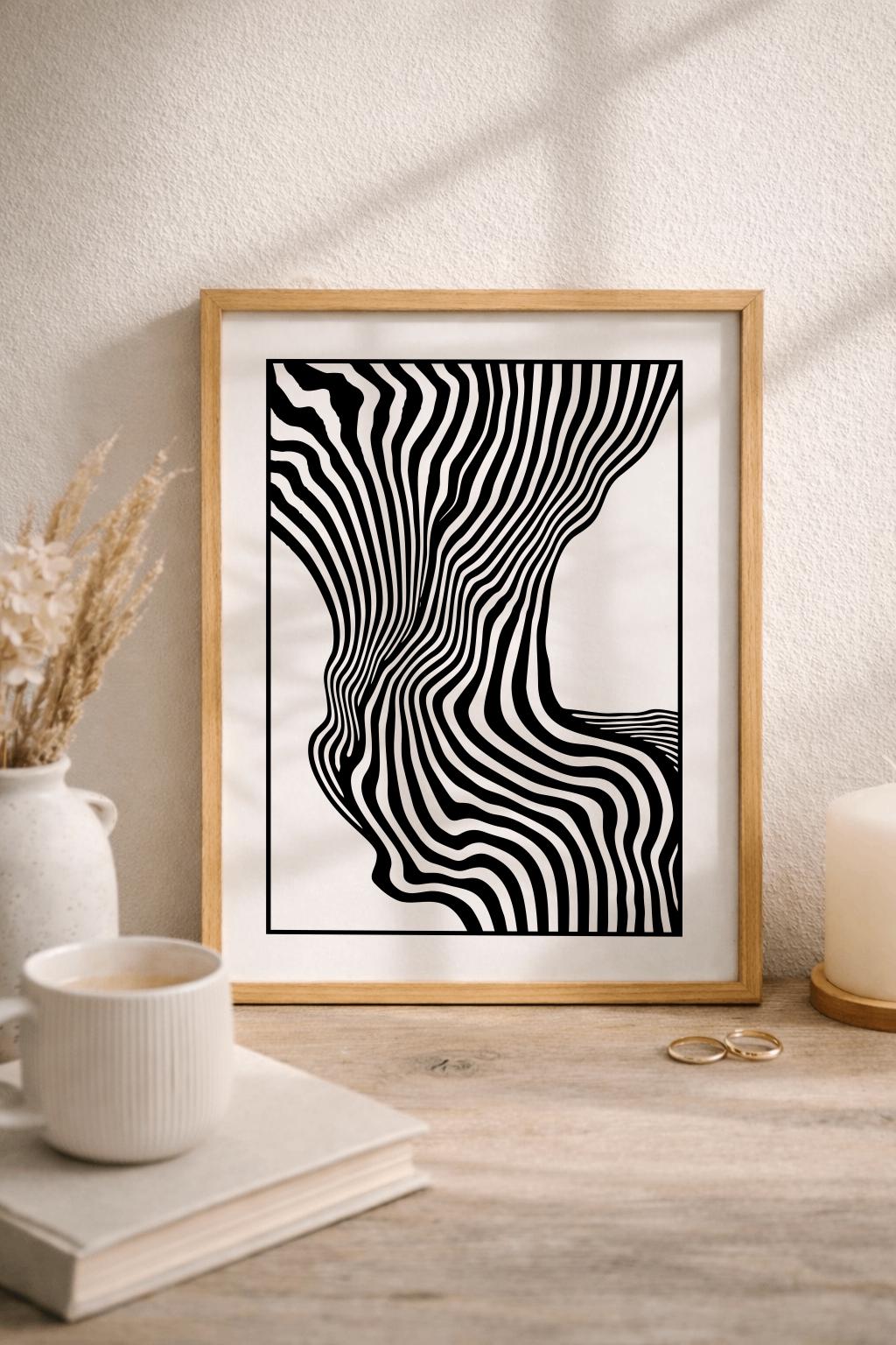 Black and White Modern Botanical Print Mid Century Floral Wall Art - Digital Download