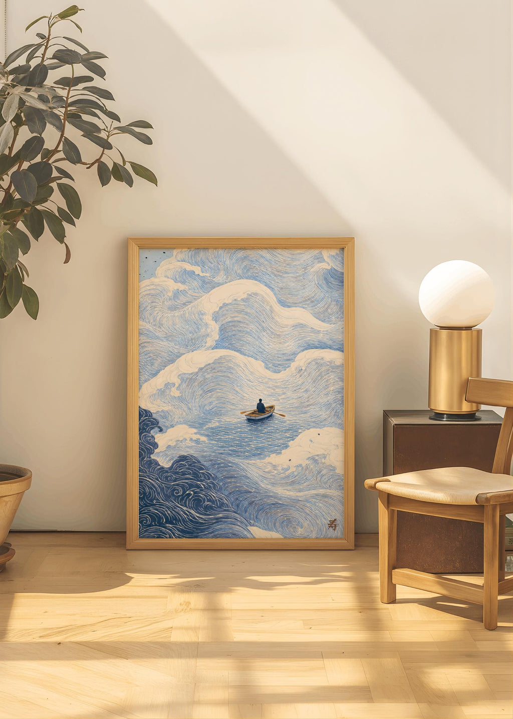Japanese Wave Art Print Boat at Sea Ocean Wall Art - Digital Download