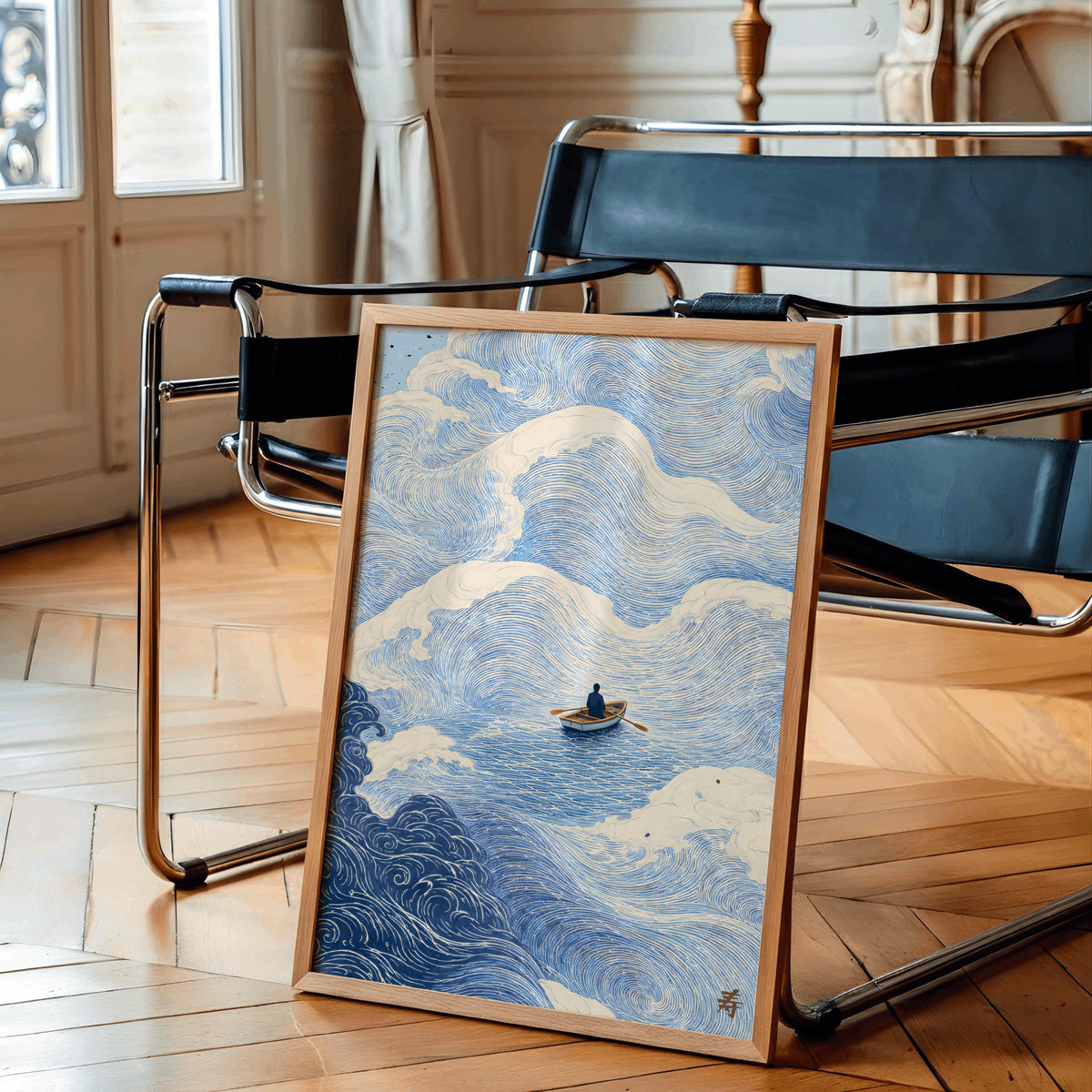 Japanese Wave Art Print Boat at Sea Ocean Wall Art - Digital Download
