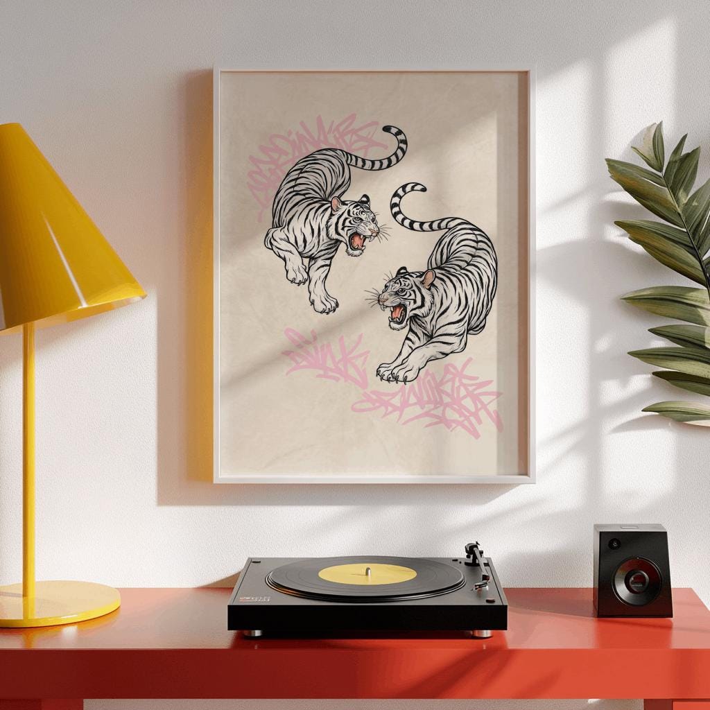 Minimalist Tiger Art Print Japanese Vintage Poster - Digital Download