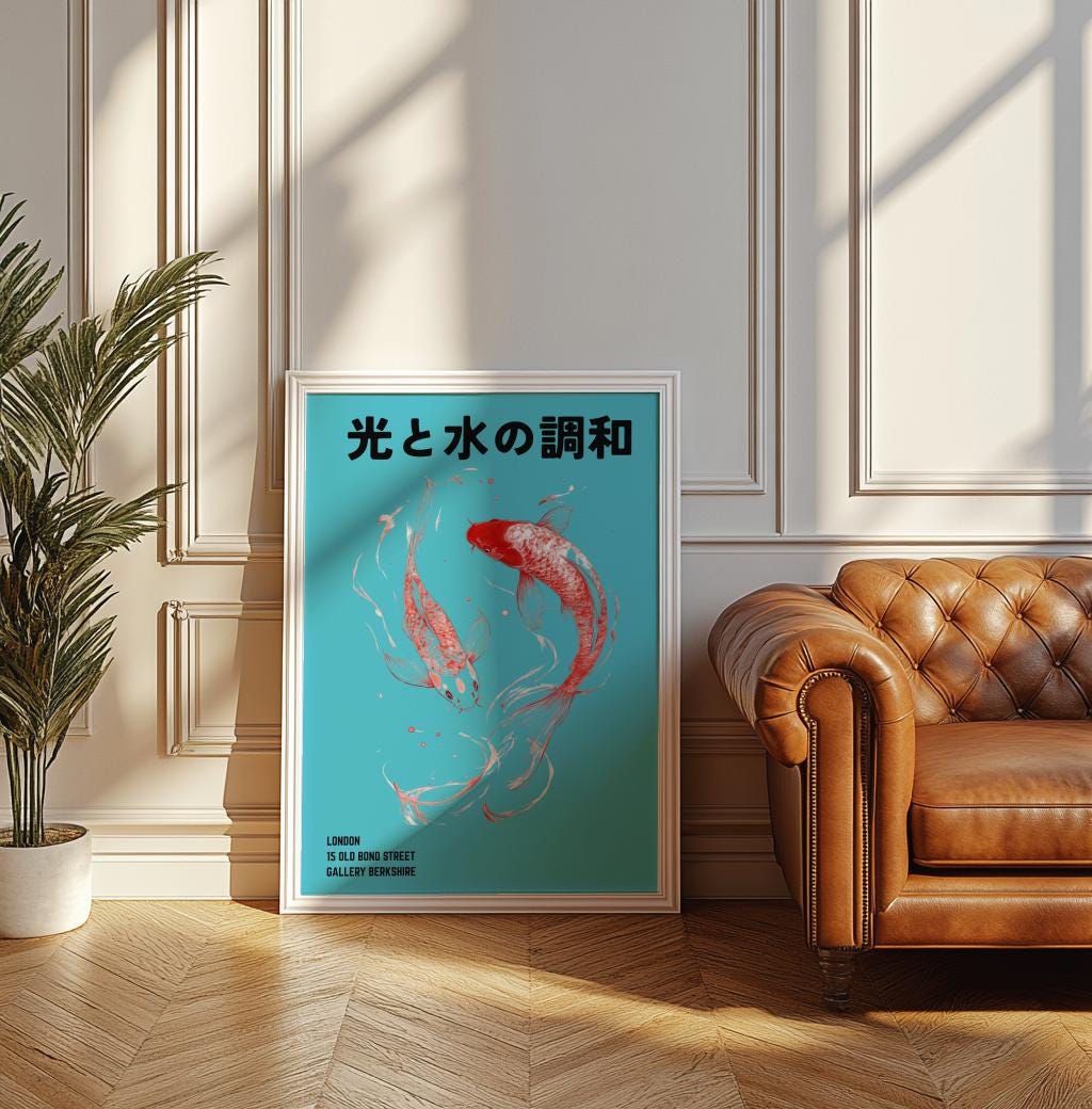 Japanese Koi Fish Poster Red and White Carp Wall Art - Digital Download