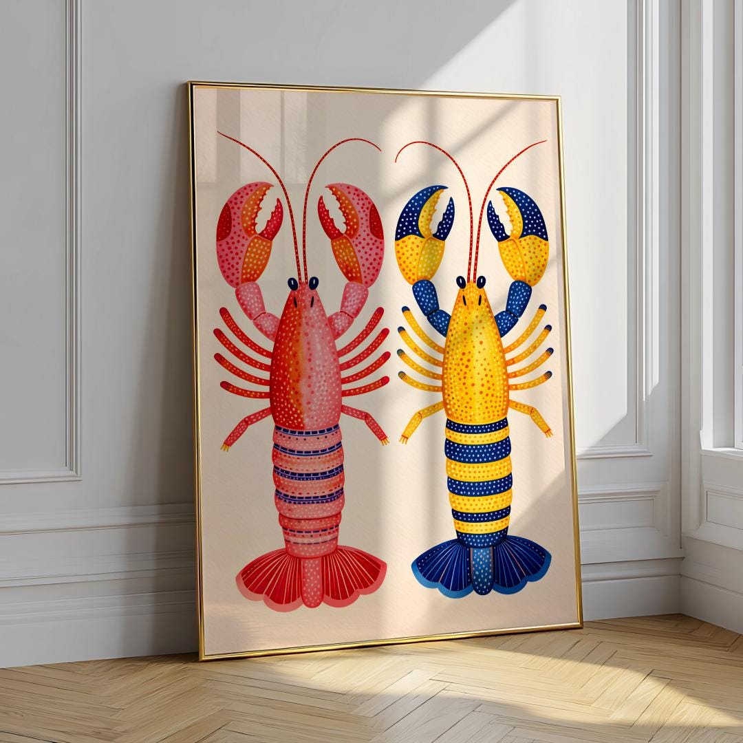 Colorful Lobster Print Nautical Coastal Wall Art Poster - Digital Download