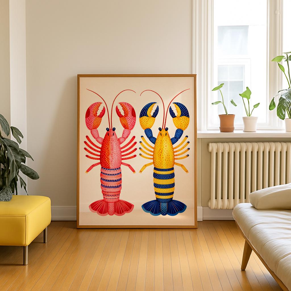 Colorful Lobster Print Nautical Coastal Wall Art Poster - Digital Download