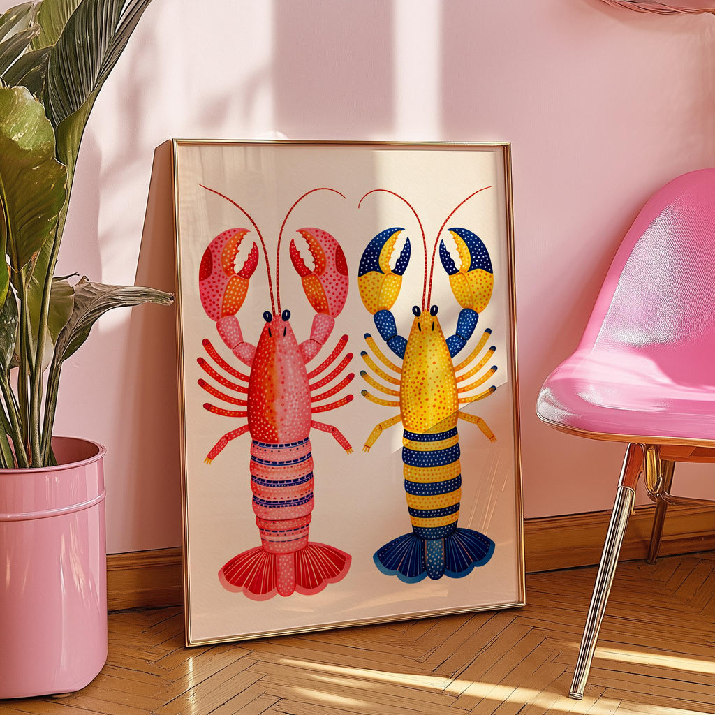 Colorful Lobster Print Nautical Coastal Wall Art Poster - Digital Download
