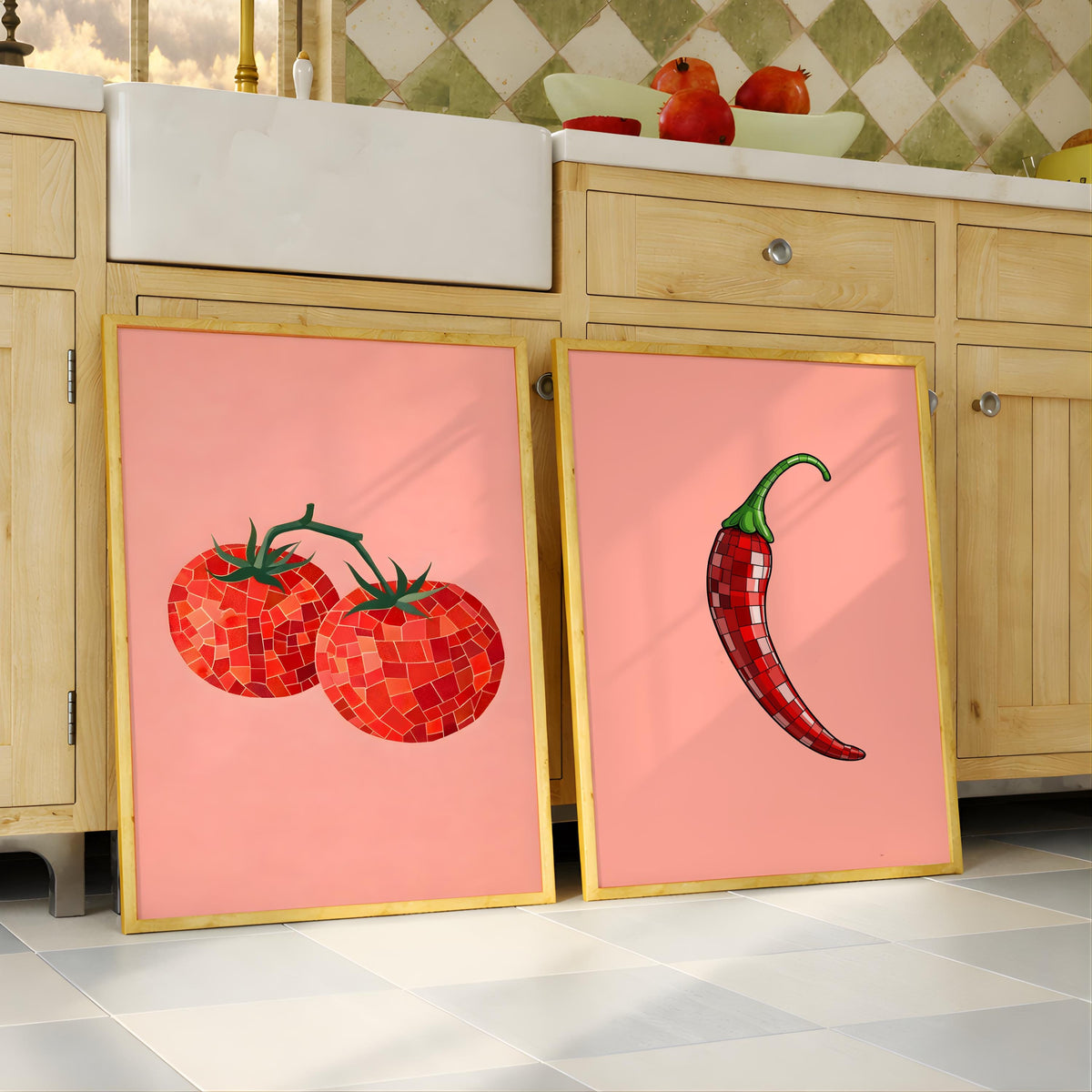 Heirloom Tomato and Red Pepper Kitchen Art Cottagecore Wall Decor - Digital Download
