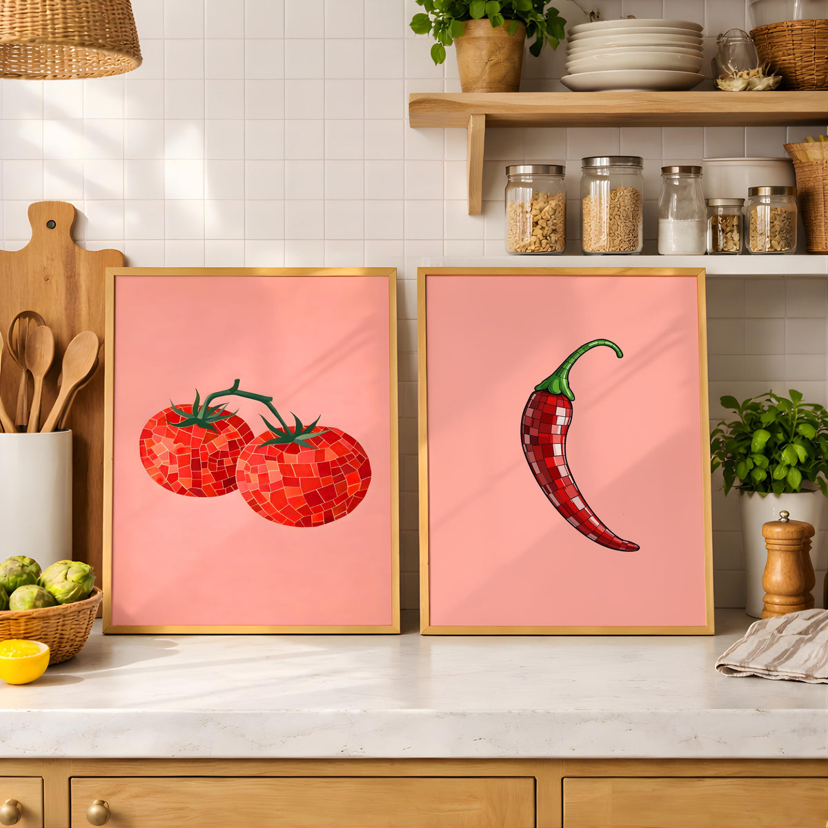 Heirloom Tomato and Red Pepper Kitchen Art Cottagecore Wall Decor - Digital Download
