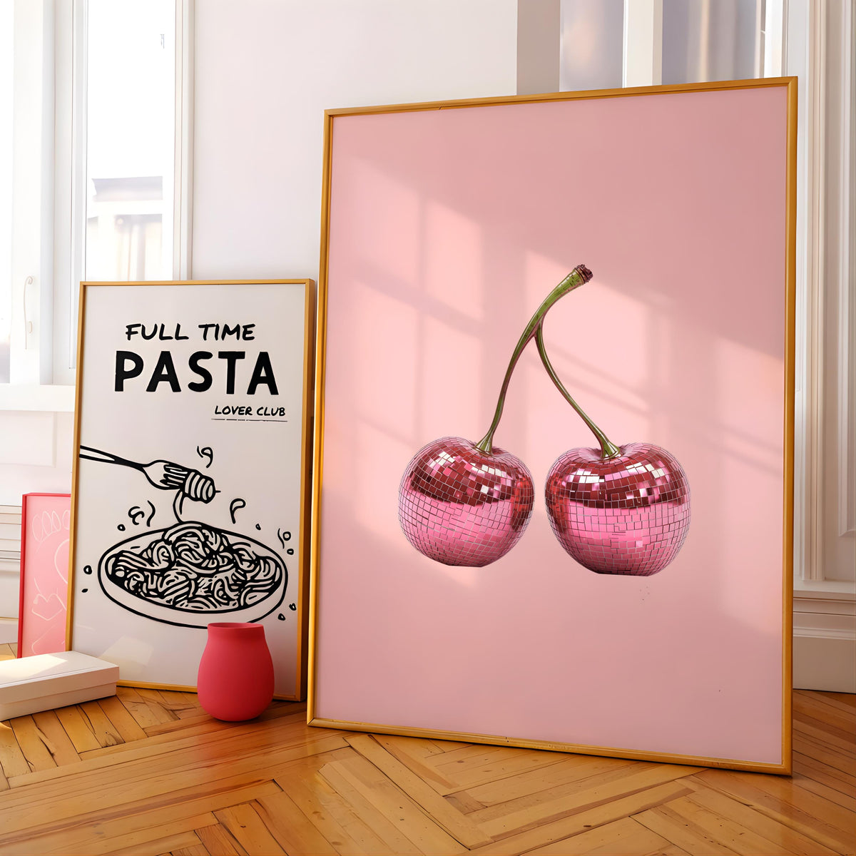 Disco Cherry Poster Pink Fruit Kitchen Wall Art - Digital Download