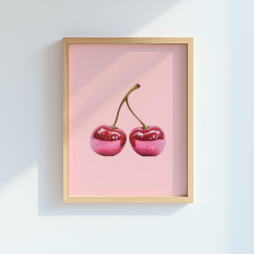 Disco Cherry Poster Pink Fruit Kitchen Wall Art - Digital Download