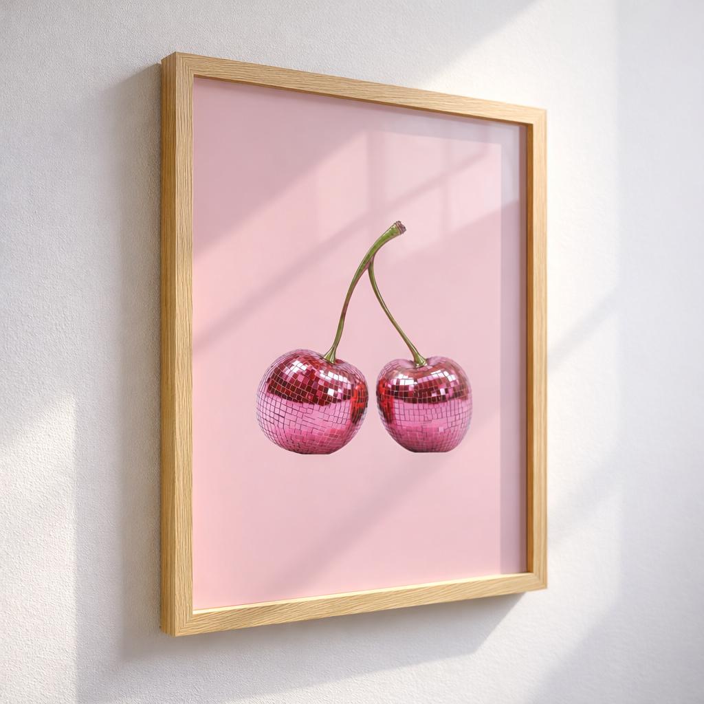 Disco Cherry Poster Pink Fruit Kitchen Wall Art - Digital Download