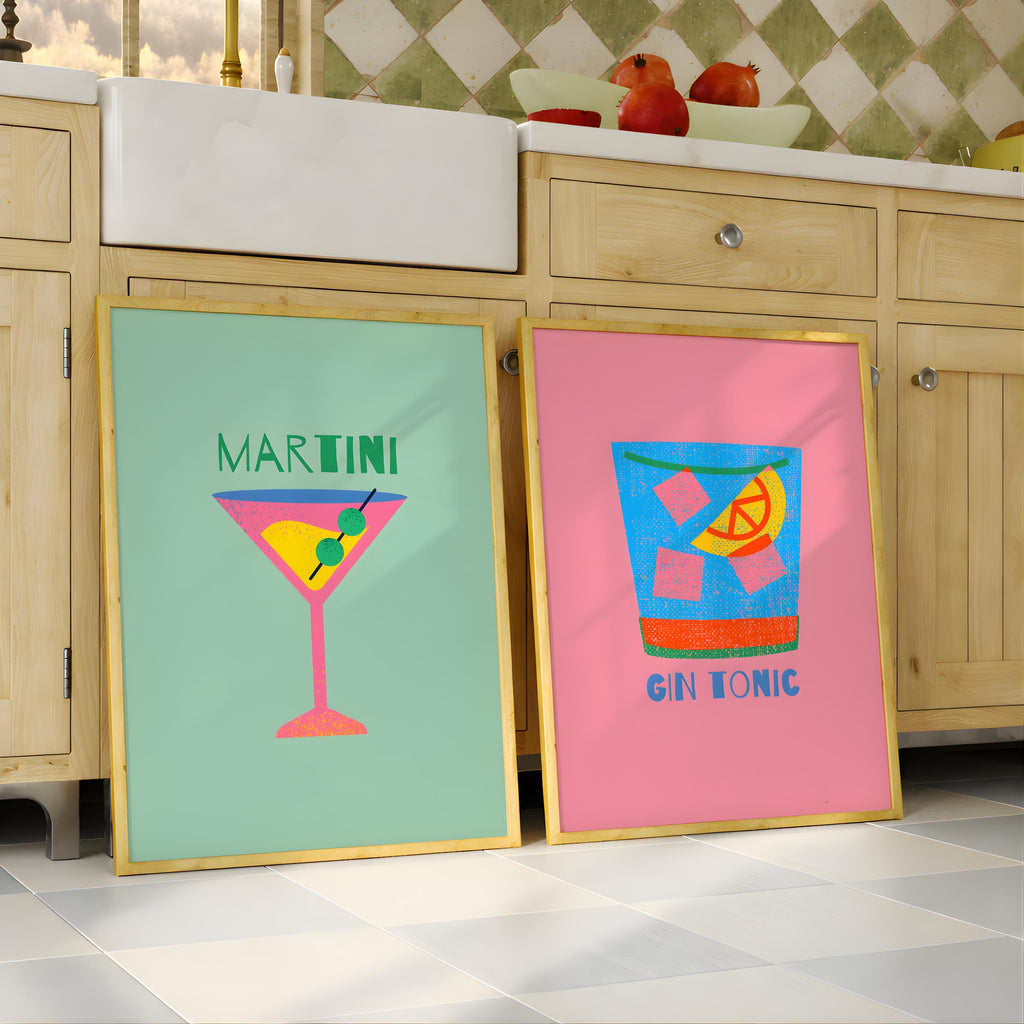 Retro Cocktail Art Print Set Martini Bar Cart Decor - Digital Download