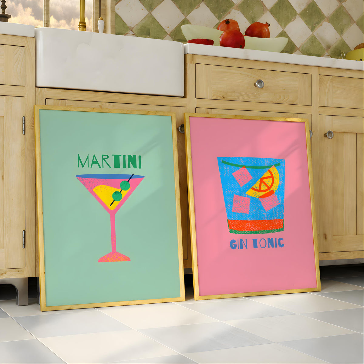 Retro Cocktail Art Print Set Martini Bar Cart Decor - Digital Download