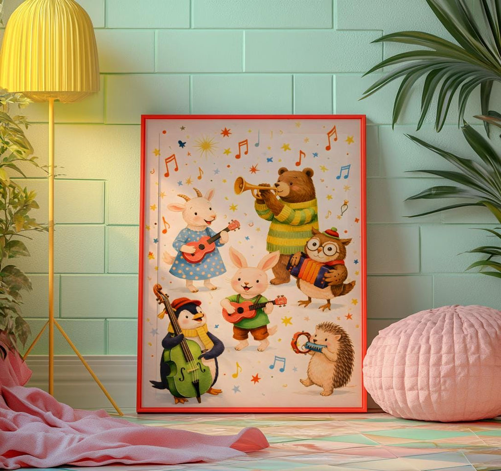 Animal Nursery Wall Art Jungle Band Illustration Poster - Digital Download