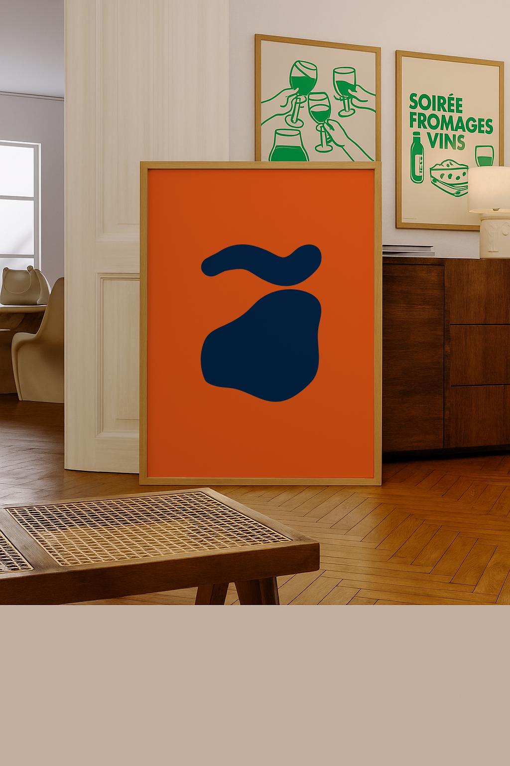 Orange and Blue Abstract Art Print Mid Century Modern Decor - Digital Download