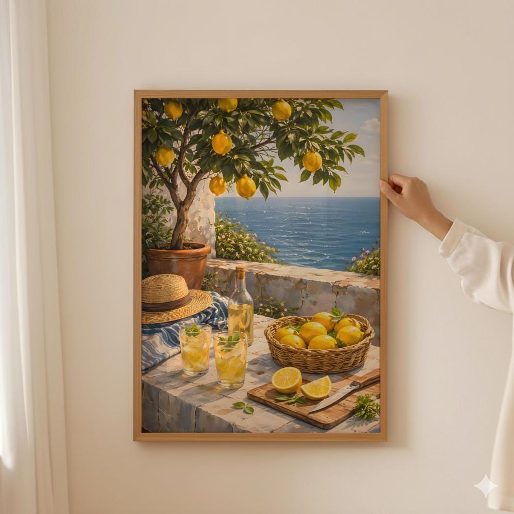 Lemon Landscape Print Kitchen Bar Cart Wall Art - Digital Download