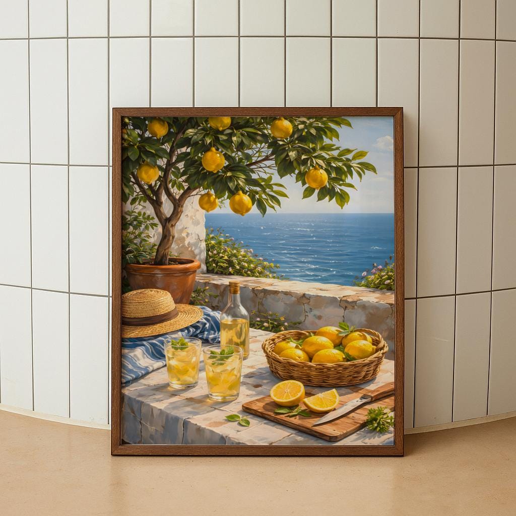 Lemon Landscape Print Kitchen Bar Cart Wall Art - Digital Download