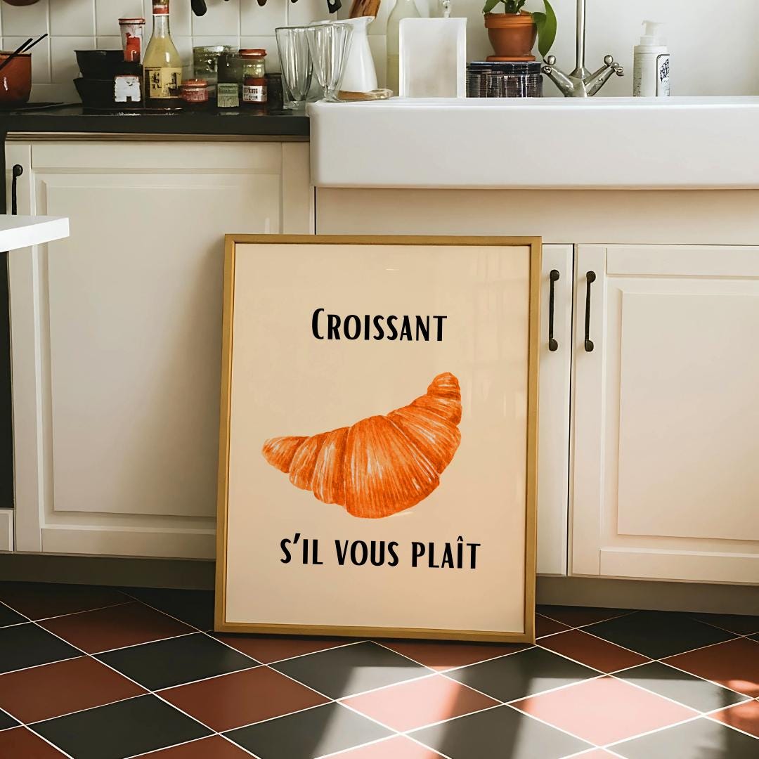 Croissant Print French Kitchen Coffee Bar Wall Art - Digital Download