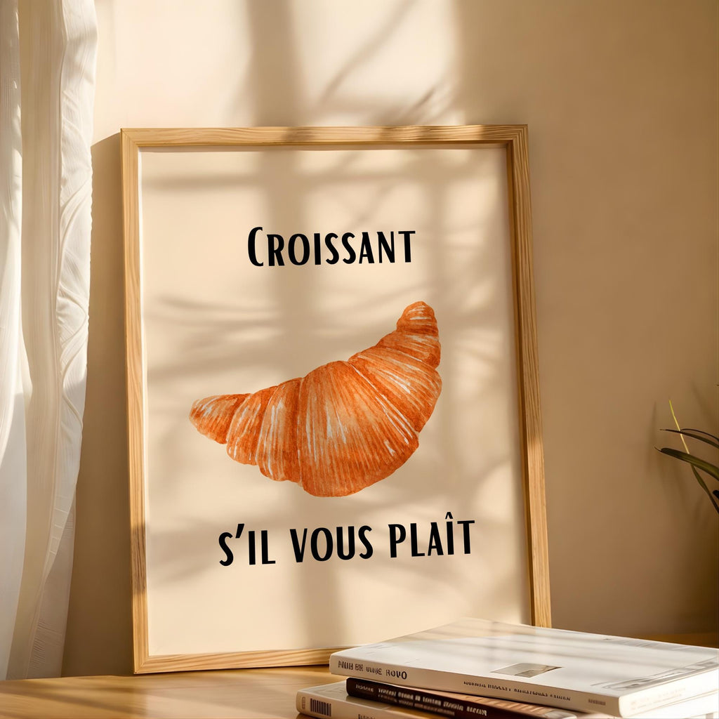 Croissant Print French Kitchen Coffee Bar Wall Art - Digital Download