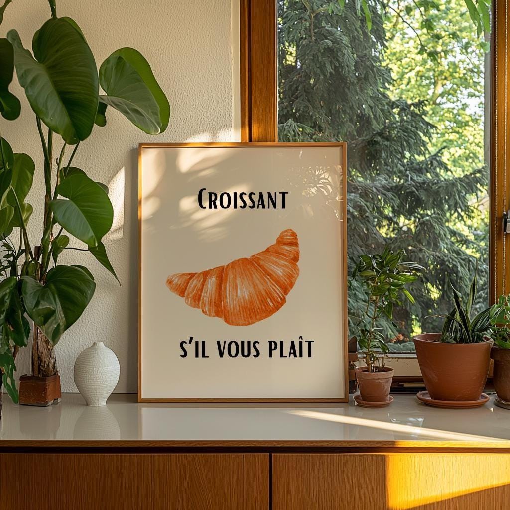 Croissant Print French Kitchen Coffee Bar Wall Art - Digital Download