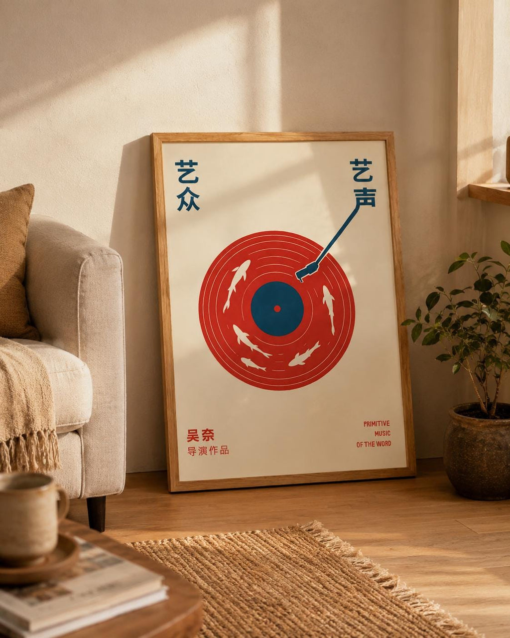 Record Player Poster Japanese Koi Fish Vinyl Wall Art - Digital Download