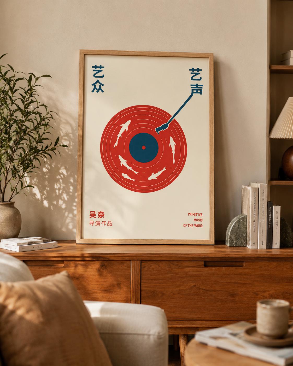 Record Player Poster Japanese Koi Fish Vinyl Wall Art - Digital Download