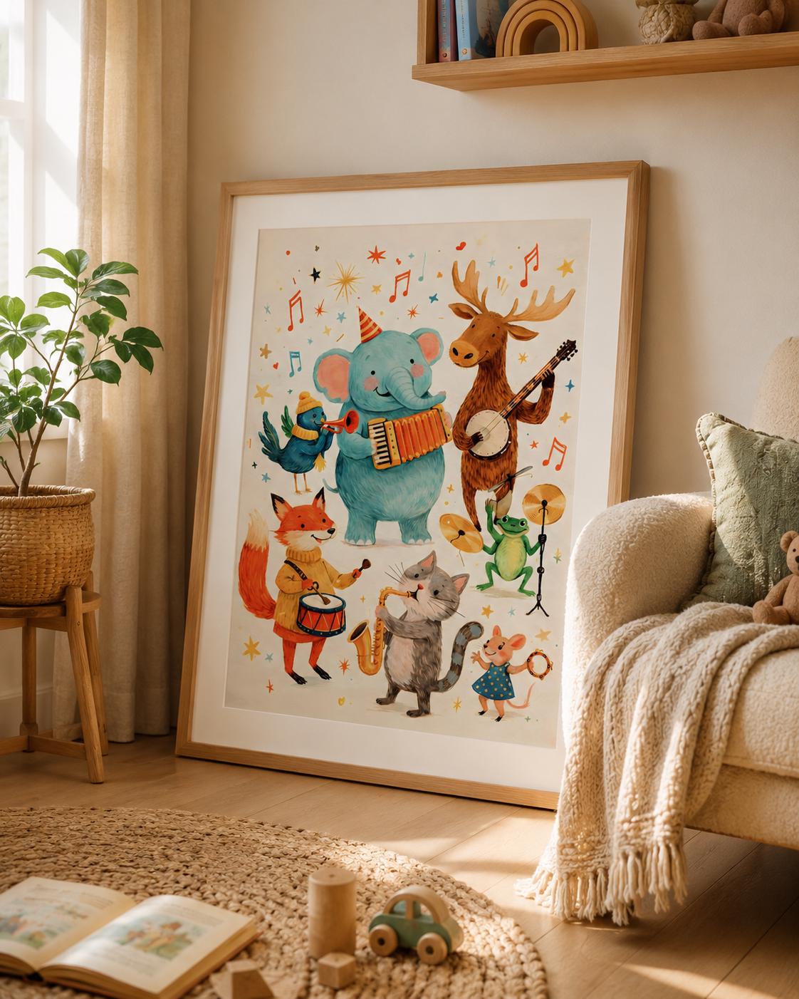 Animal Band Nursery Wall Art Whimsical Kids Music Print - Digital Download