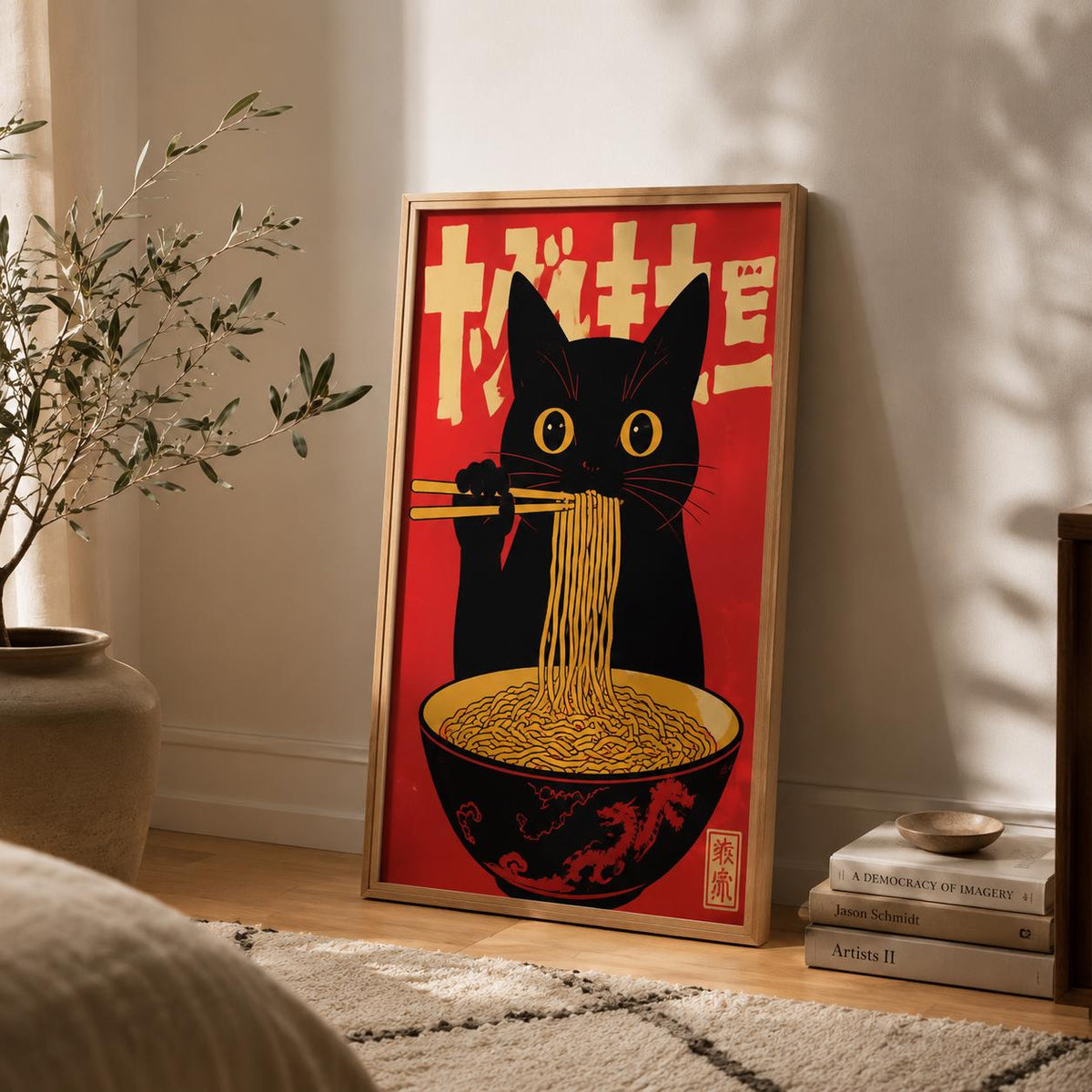 Vintage Cat Ramen Poster Japanese Kitchen Wall Art - Digital Download