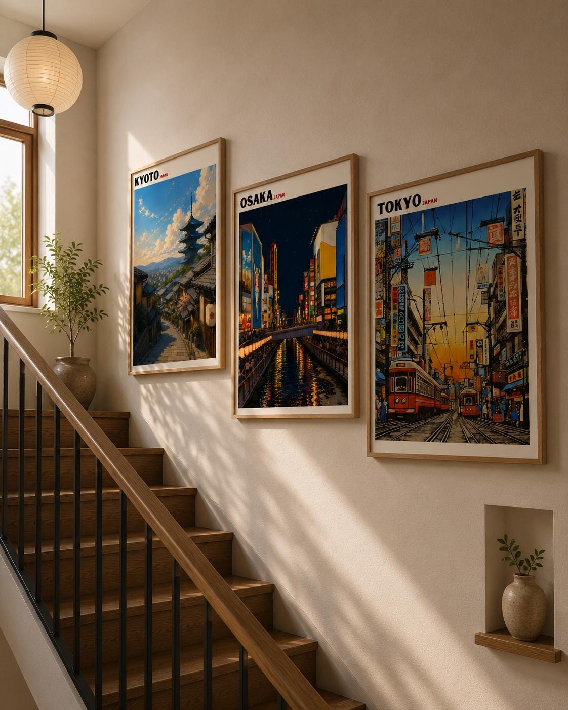 Tokyo Kyoto Osaka Poster Set of 3 Japanese Travel Wall Art - Digital Download