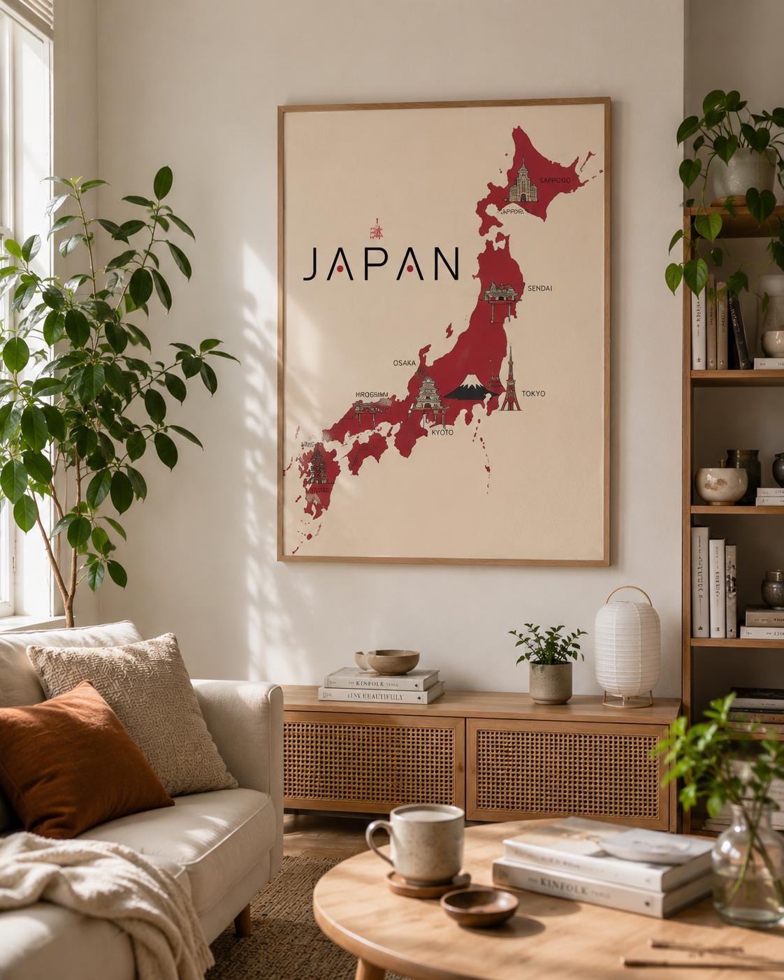Japan Map Poster Illustrated Japanese Landmarks Print - Digital Download