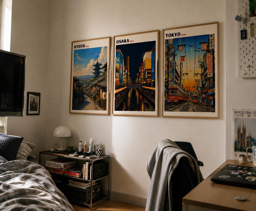 Tokyo Kyoto Osaka Poster Set of 3 Japanese Travel Wall Art - Digital Download