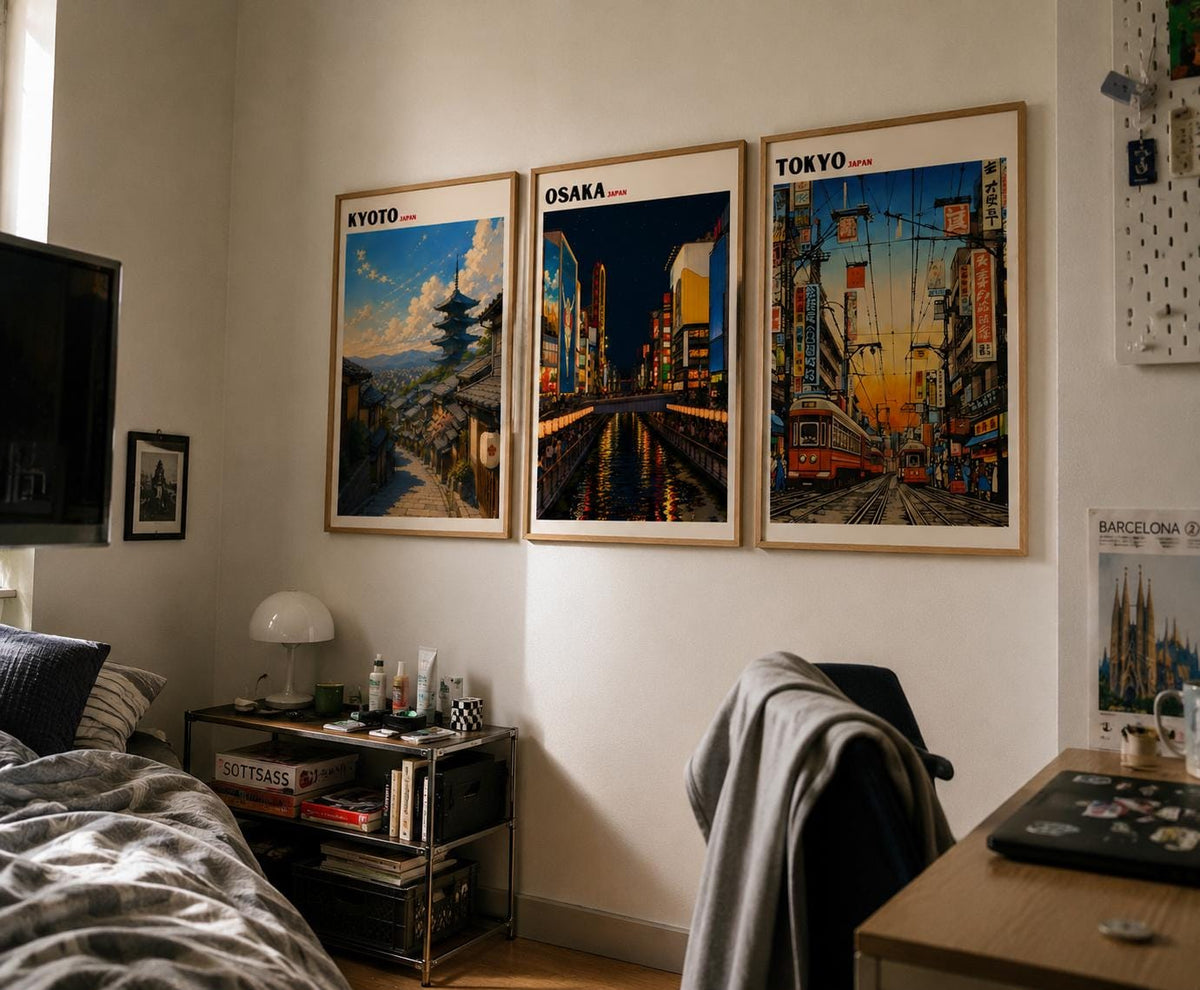 Tokyo Kyoto Osaka Poster Set of 3 Japanese Travel Wall Art - Digital Download