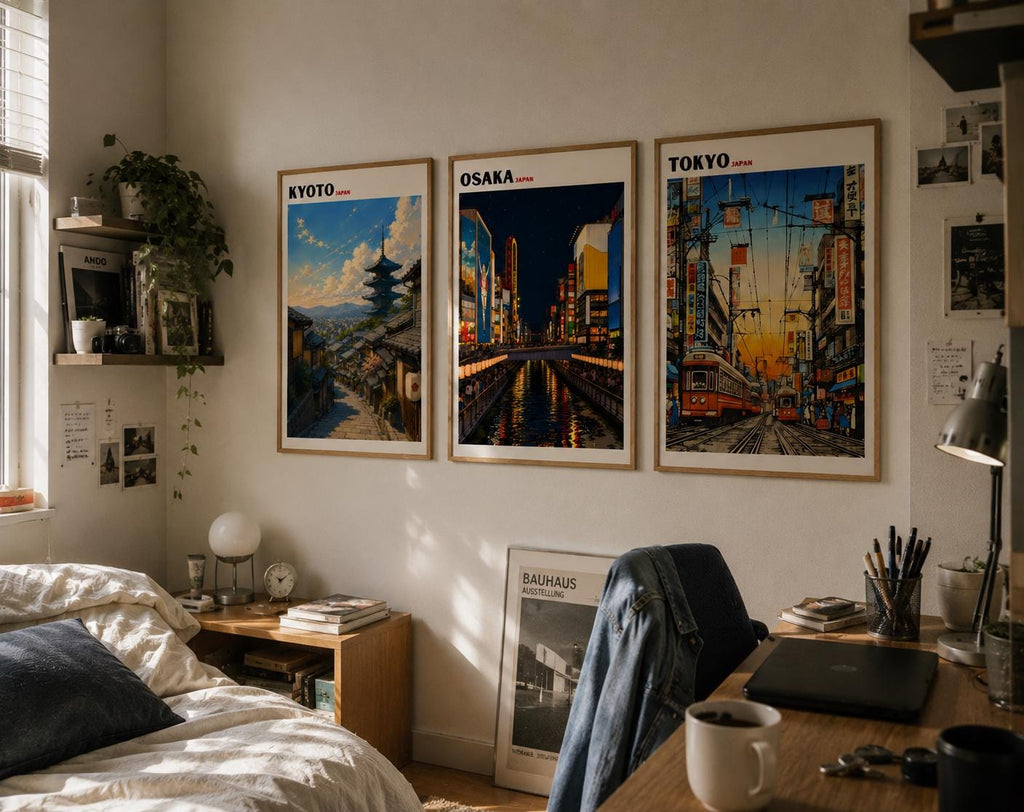 Tokyo Kyoto Osaka Poster Set of 3 Japanese Travel Wall Art - Digital Download