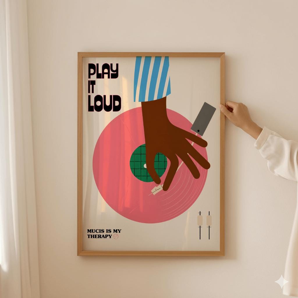 Play It Loud Vinyl Poster Retro Music Wall Art - Digital Download