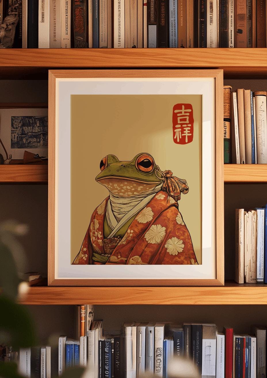 Japanese Frog Poster in Kimono Vintage Animal Wall Art - Digital Download