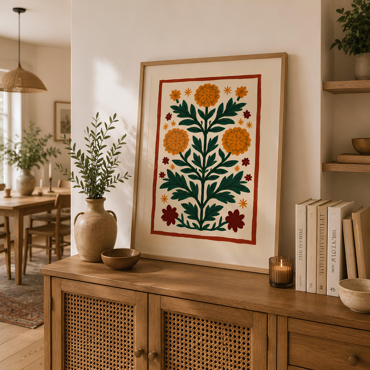 Swedish Folk Art Print Scandinavian Botanical Floral Poster - Digital Download