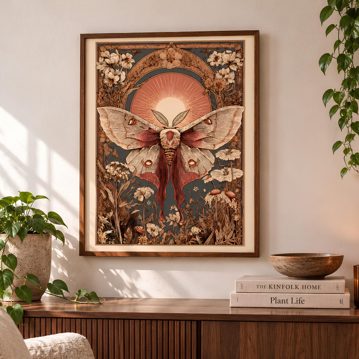Butterfly Folk Art Print Vintage Botanical Wall Art - Digital Download