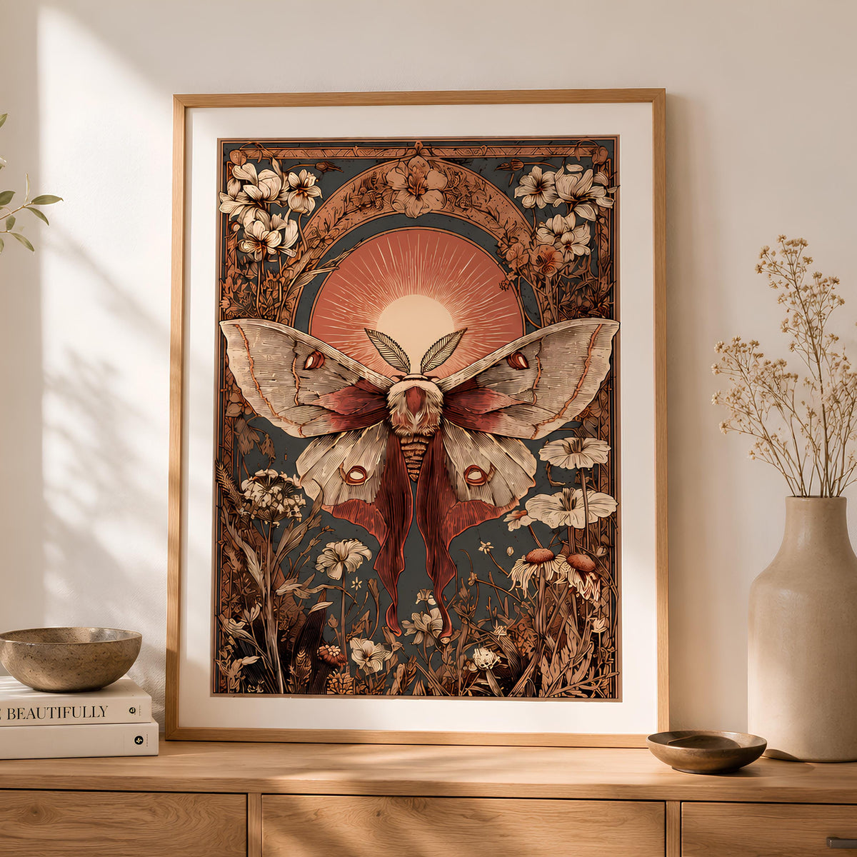 Butterfly Folk Art Print Vintage Botanical Wall Art - Digital Download