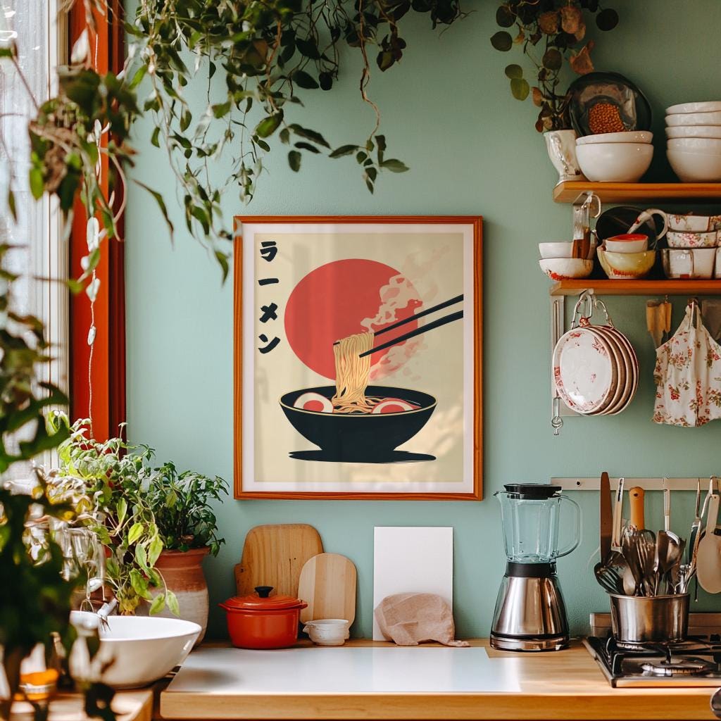 Ramen Noodle Soup Poster Japanese Retro Kitchen Art - Digital Download