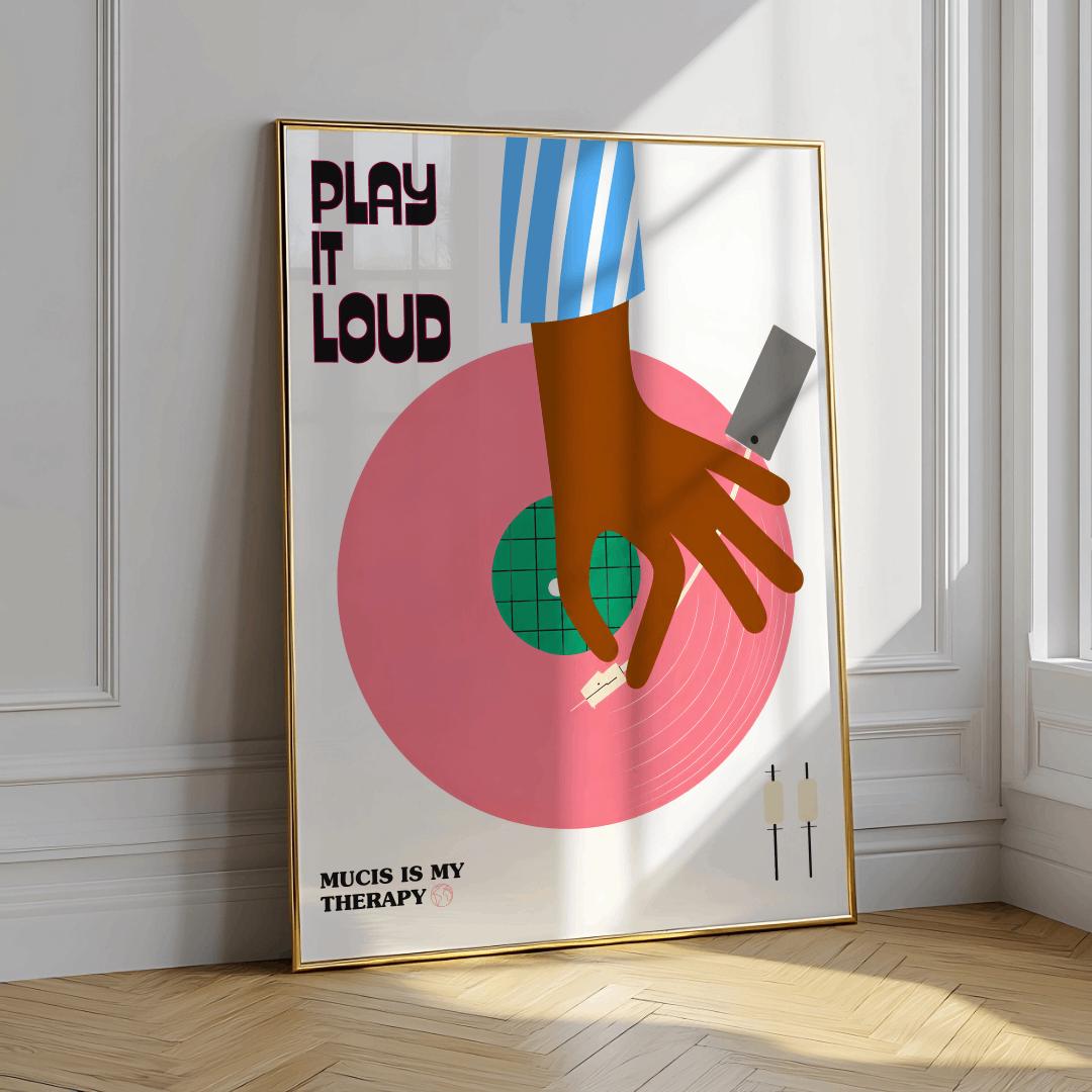 Play It Loud Vinyl Poster Retro Music Wall Art - Digital Download