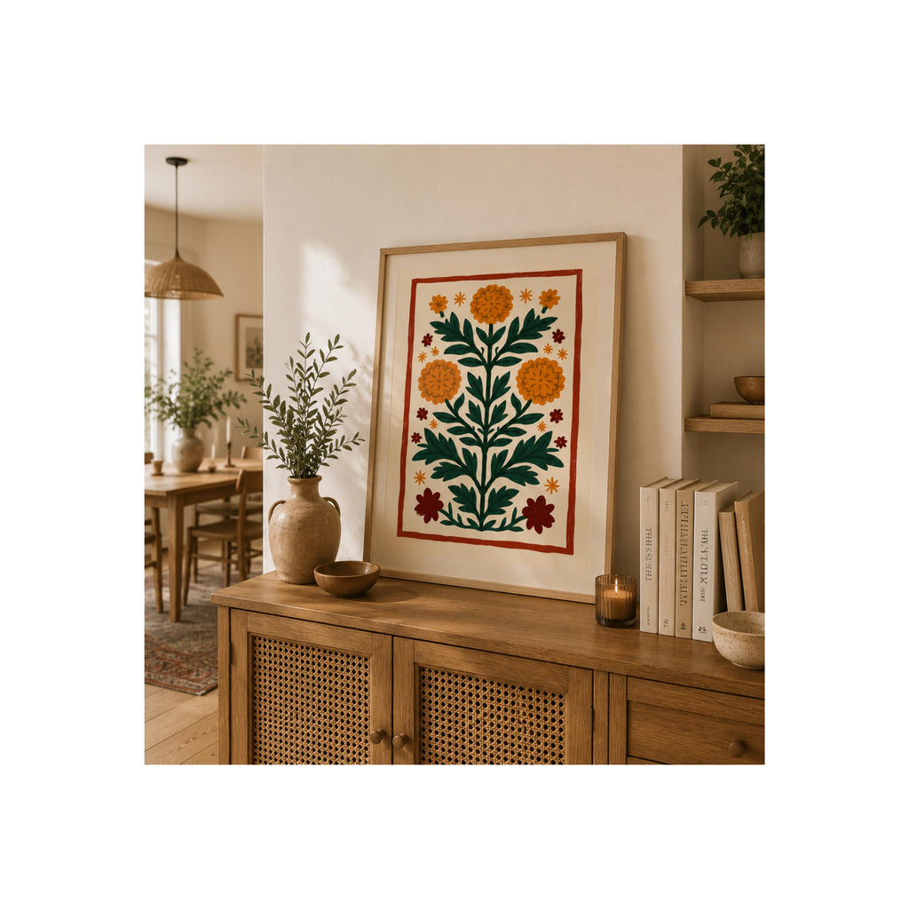 Swedish Folk Art Print Scandinavian Botanical Floral Poster - Digital Download